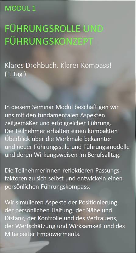Seminar Kurs Neue Führungsfunktion Modul 01